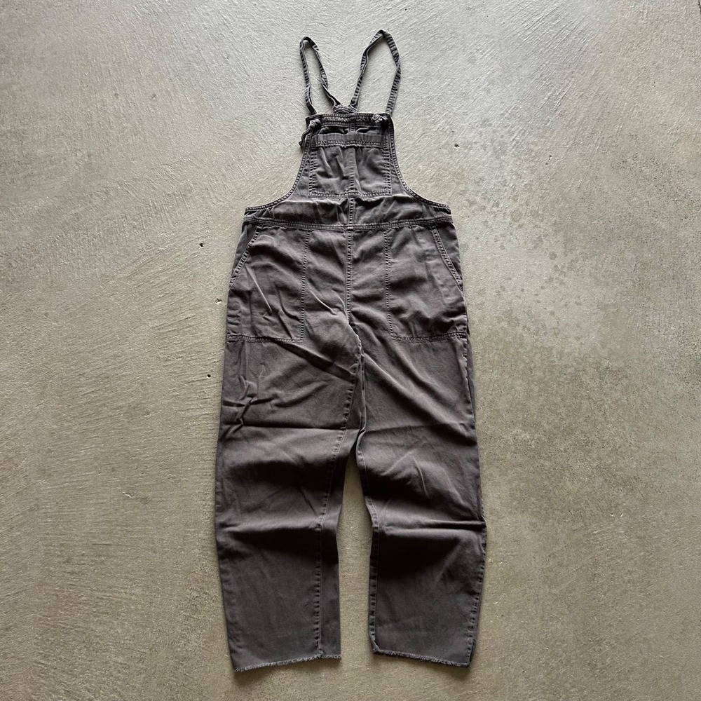Aerie Werk & Play Twill Overalls Womens XS Smoked Charcoal Gray Tie Strap Raw